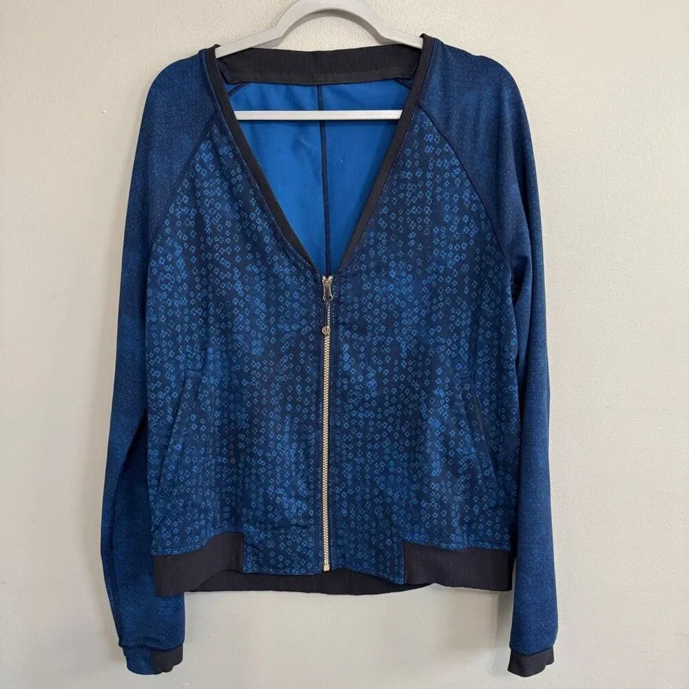 Lululemon H'Om Run Jacket full zip blue/black size 10